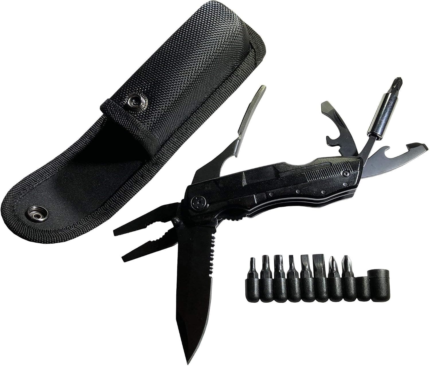 Hike-Tek 5 in 1 Black Oxide Stainless Multi Tool Knife with Pliers and 9 bit set