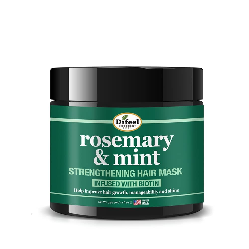 Difeel Rosemary and Mint Strengthening Hair Mask with Biotin 12 oz. - Strengthening Hair Mask made with Natural Rosemary Oil for Hair Growth