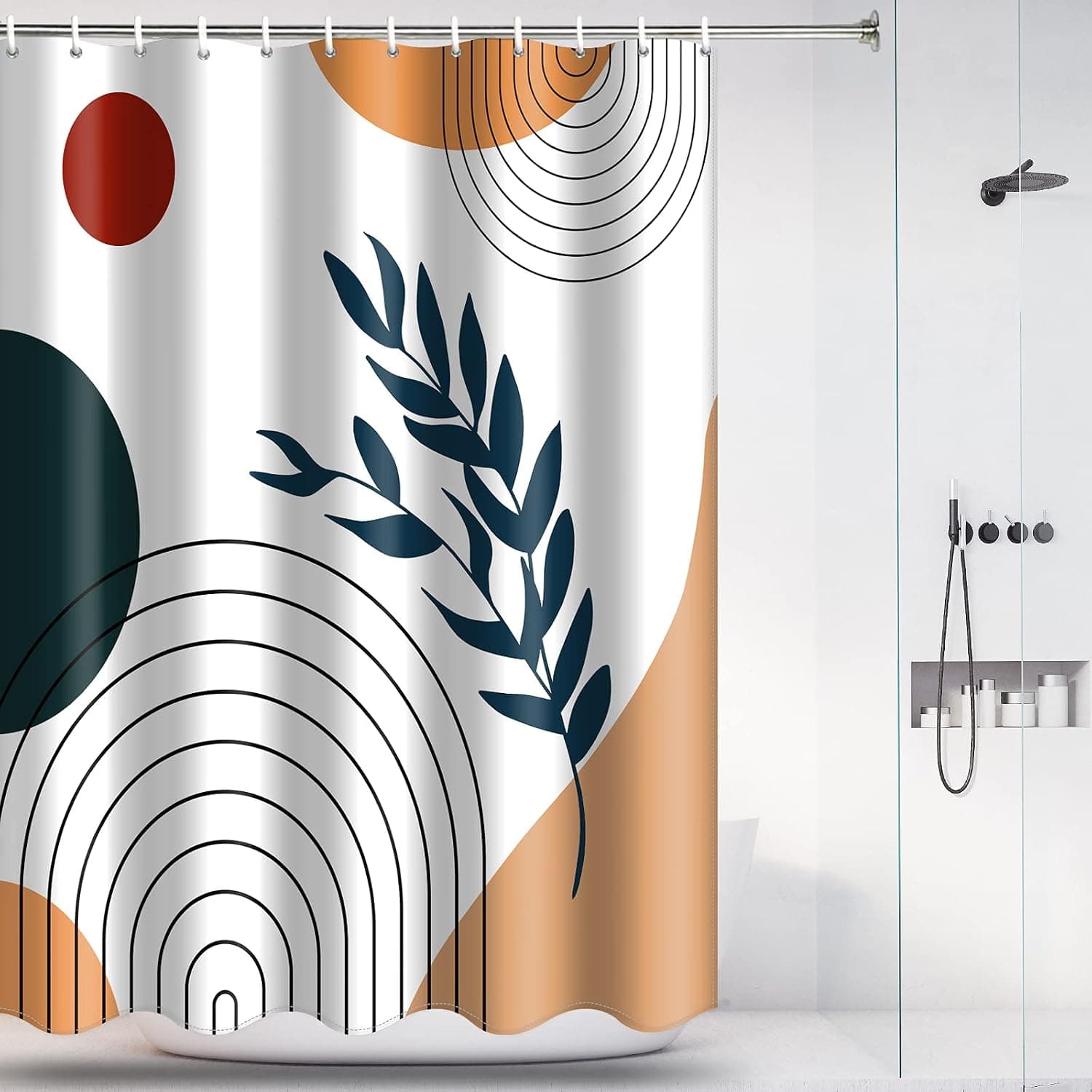 Yuiqear Abstract Shower Curtain Mid Century Minimalist Geometric Shower Curtain Modern Waterproof Bath Curtains Bathroom Decor with 12 Hooks (Abstract, W59×H71)