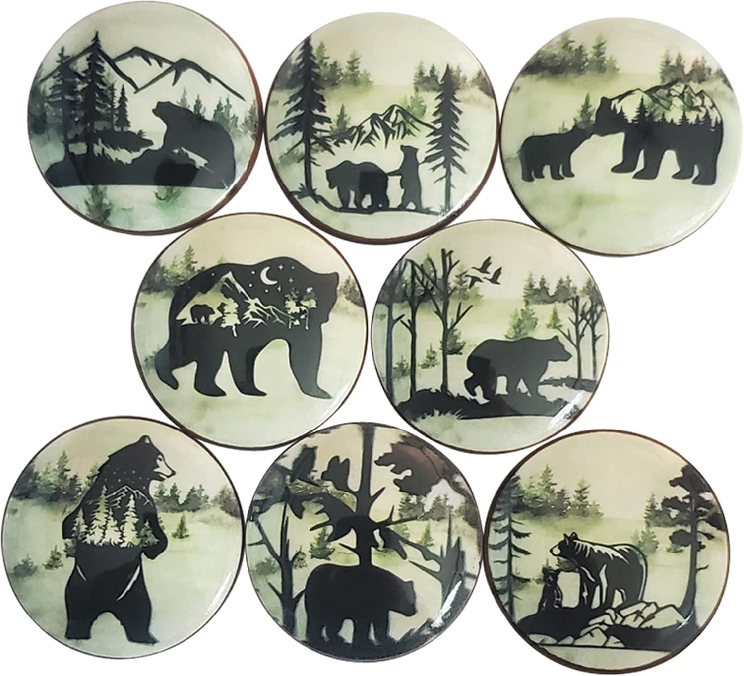 Woodland Kitchen Cabinet Knobs, Decorative Bear Drawer Pulls, Rustic Animal Cabinet Handles, Vintage Brass & Wood Handle, Set of 8 Dresser Knobs for Closet & Doors, Bathroom, Bedroom or Drawer Knobs