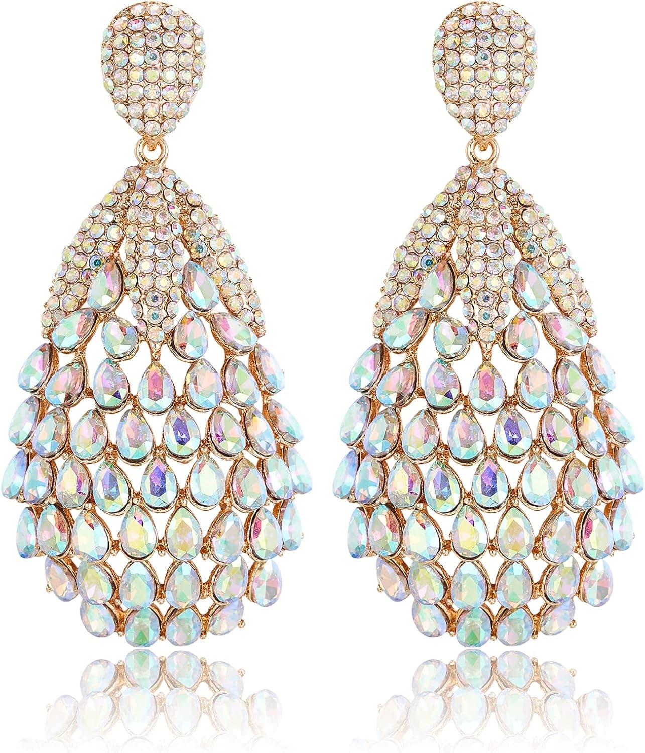 Crysdue Austrian Crystal Vintage Wedding Bridal Dangle Earrings for Party Prom, Cluster Statement Earrings for Women,Teardrop Chandelier Earrings for Bride Bridesmaid