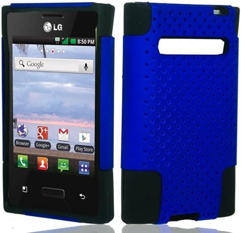 Mesh Hybrid Hard Case Gel Cover For LG Optimus Logic L35g Dynamic L38c, Black Blue