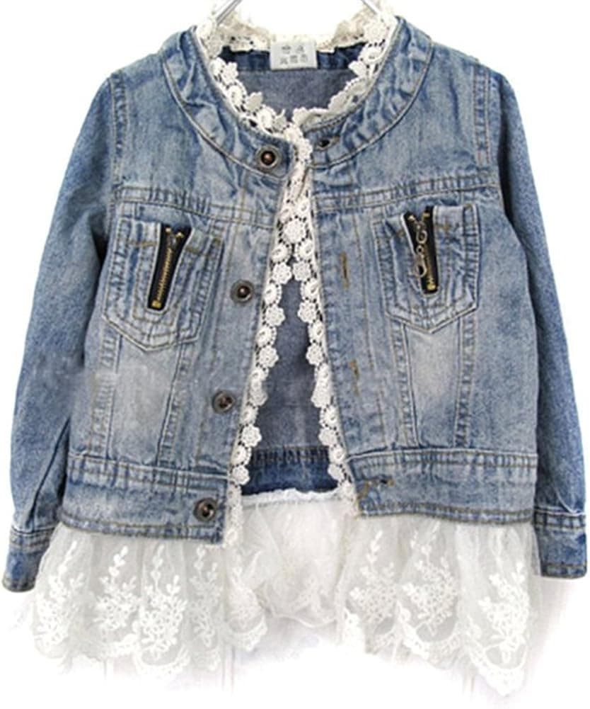 Verypoppa Little Girls Lace Denim Jacket Coat Outwear Tops (7-8 Years, Blue (Prime))