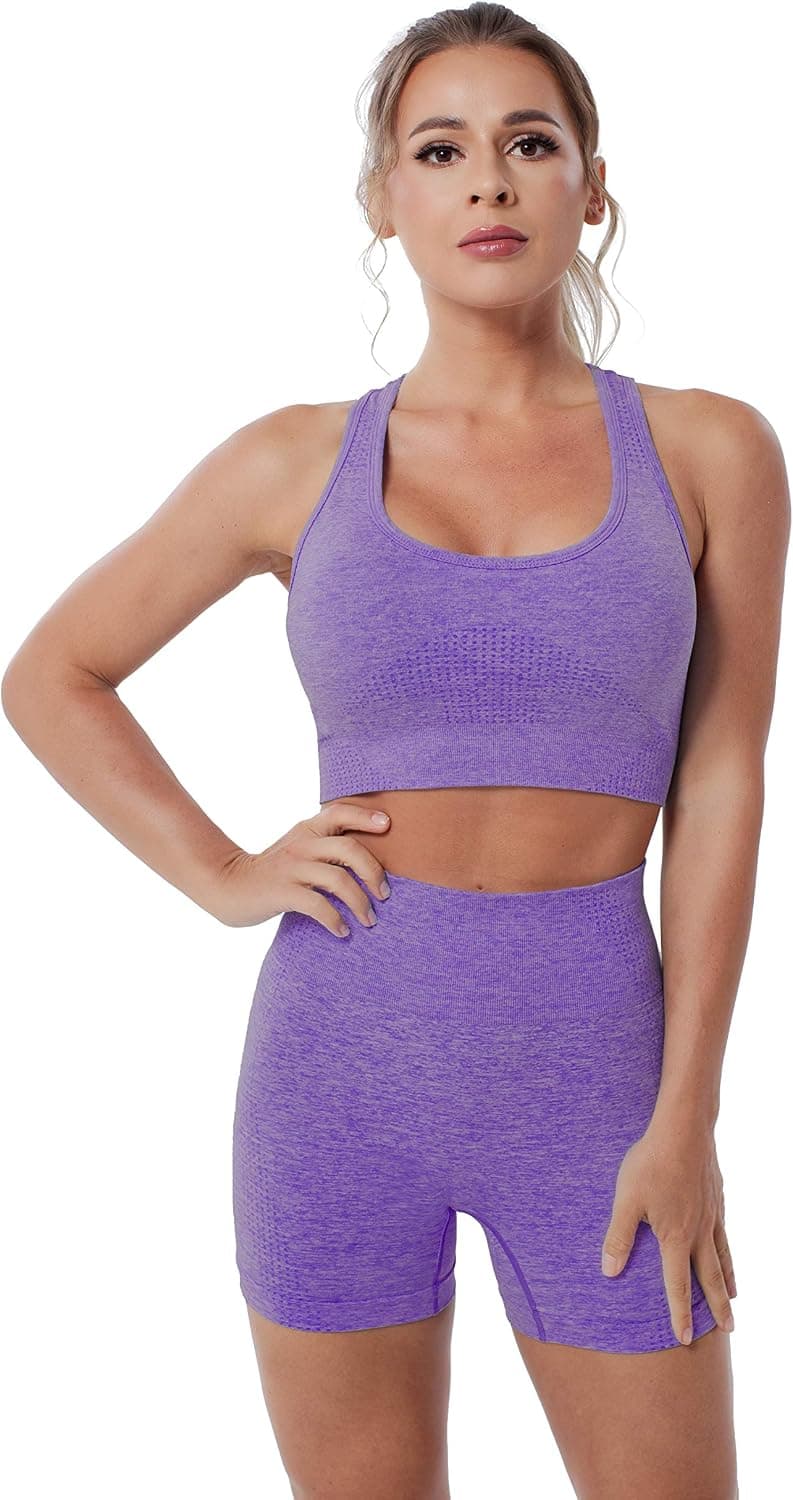 QISA workout sets for women 2 piece Seamless Outfits Short Gym Leggings and Sport Bras