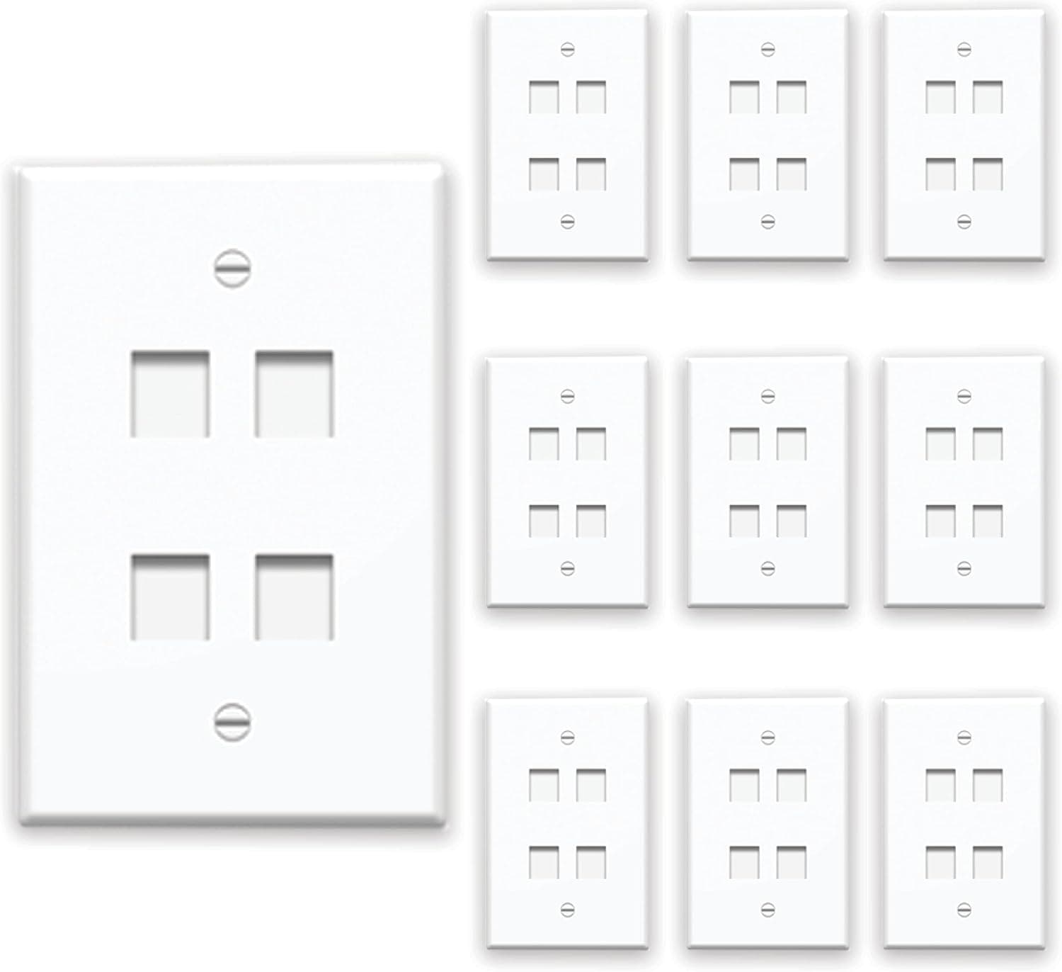 Legrand - OnQ 4 Port Keystone Single Gang Wall Plate, 1 Gang Keystone Wall Plate Supports 4 Keystone Insert, Screw-In Plastic, White, 10 Count, WP3404WH10