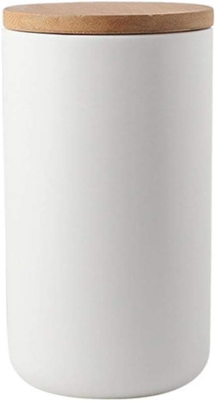 Ceramic Food Storage Jar Canister Modern Design Food Canisters with Airtight Seal Bamboo Lid, Loose Tea Coffee Spice Nuts Snacks Storage Jar Canister (White 33.81oz/1000ml)