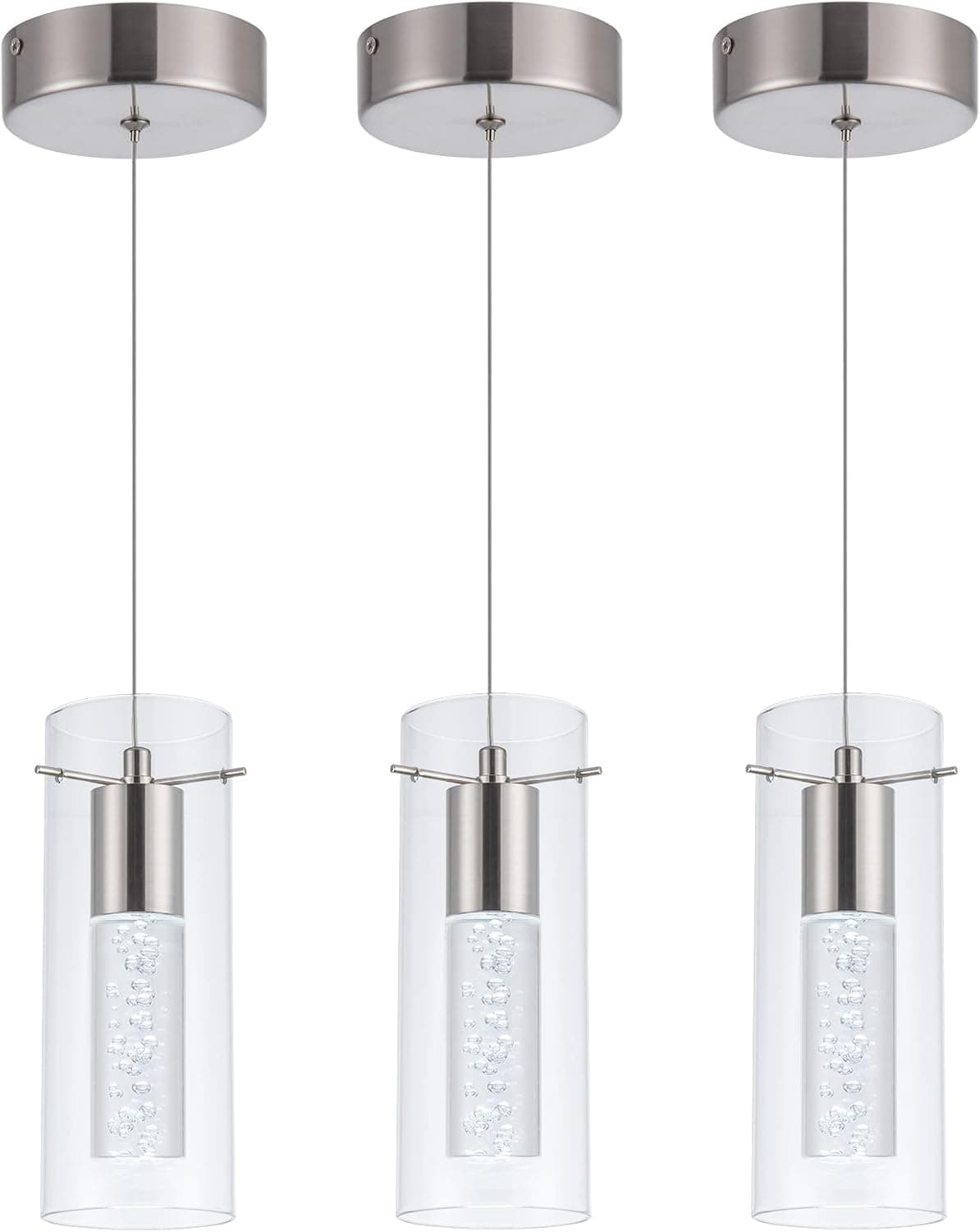 Leadtek 3-Pack Modern Pendant Light,Integrated Kitchen Lighting with Screwed Crystal Bubble Glass 8W, 6000K Light fixtures Ceiling Hanging for Kitchen Restaurant, Dining Room