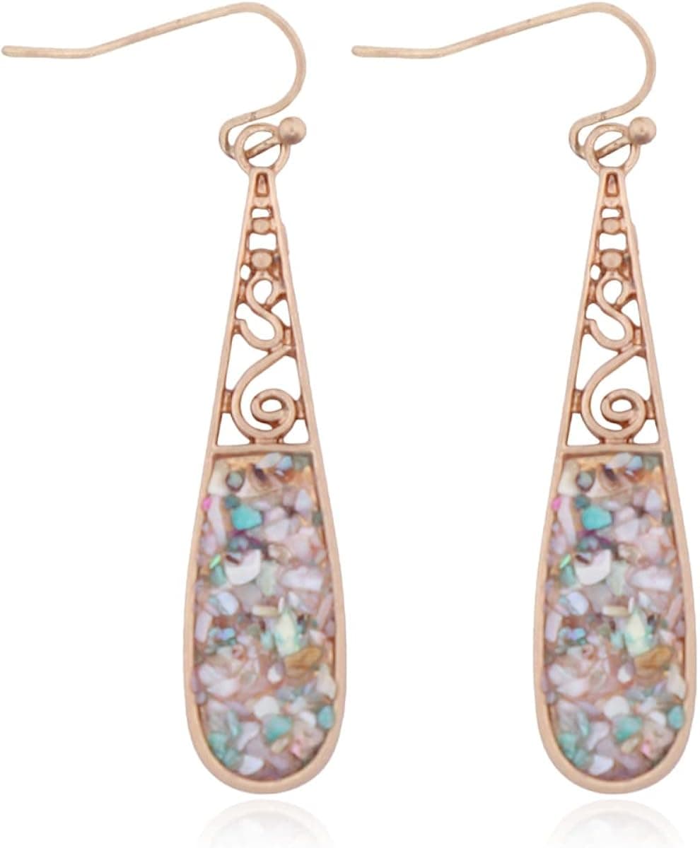 Simple Geometric Natural Stone Statement Earrings - Jewel Crystal Quartz Fringe, Oval Threader Hoops, Hexagon Studs, Shield Disc Huggie Drop