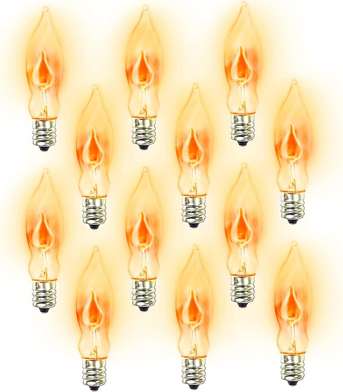 GETTERB Flicker Flame Replacement Bulbs with Flickering Orange Glow, Crystal Clear Tip Candelabra E12 Base Bulb 1 Watt/120 Volt Halloween Christmas Decoration Candle Bulb-12 Pack