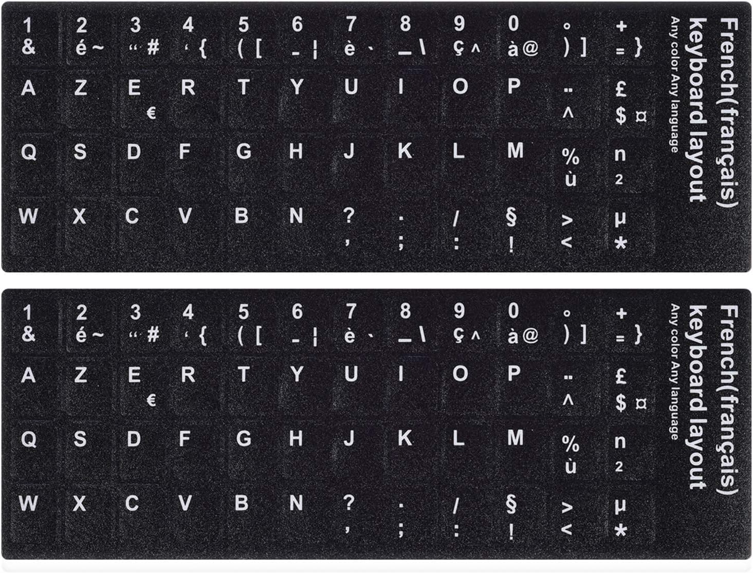 [2PCS Pack] French Keyboard Stickers,Matte Vinyl Keyboard Sticker with White Letters Non-Transparent for PC Computer Laptop Notebook Desktop Keyboards (French)