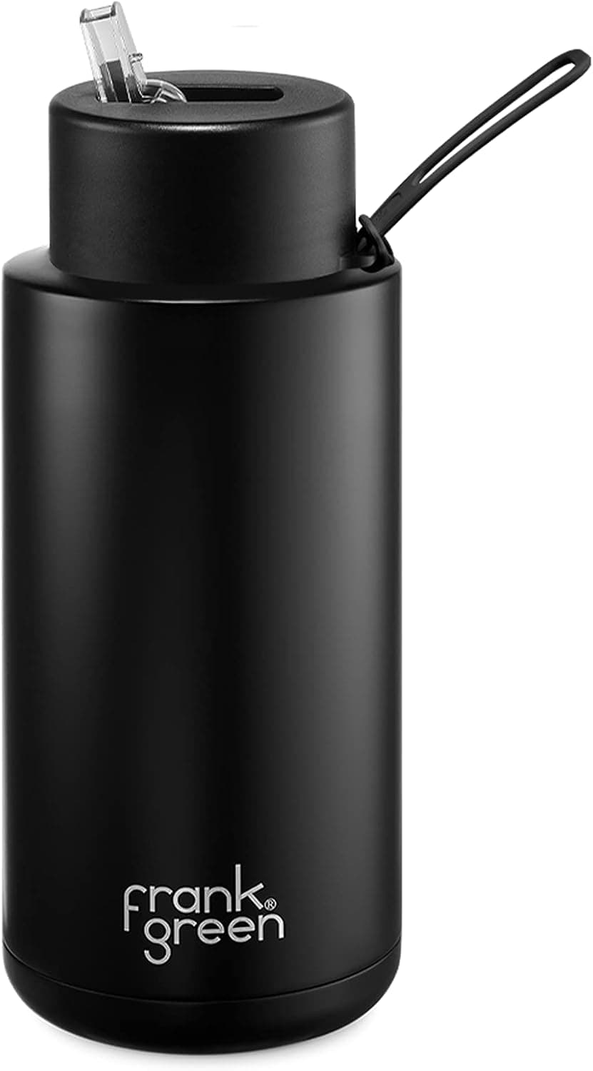 frank green Ceramic Reusable Bottle with Straw Lid, 34oz Capacity (Midnight)