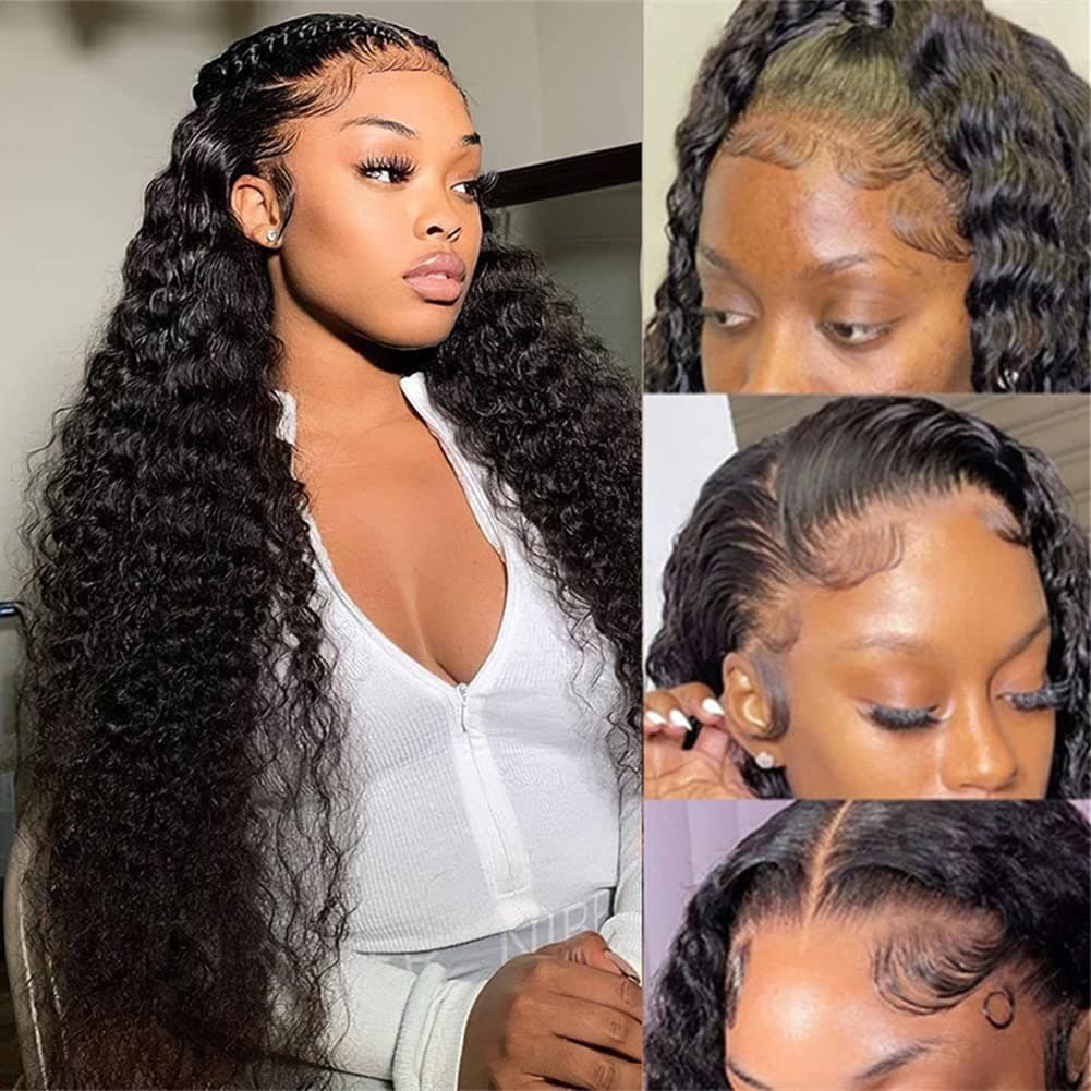 26 Inch Lace Front Wig Human Hair Deep Wave 13x4 Lace Frontal Curly Wigs Wet and Wavy 180 Density HD Lace Front Wigs Human Hair Pre Plucked with Baby Hair Natural Hairline (13x4 deep wave wig, 26 Inch)