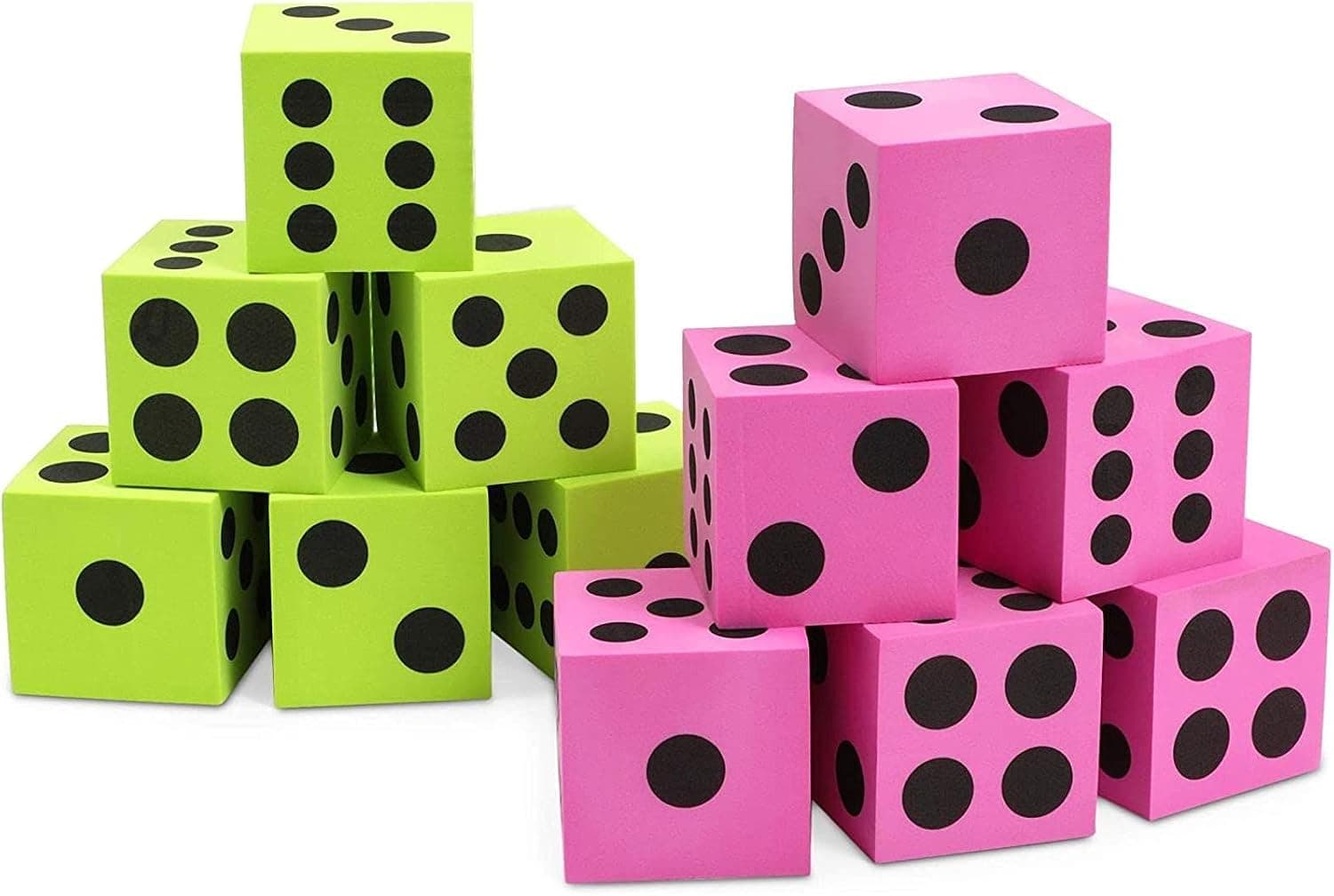 Foam Dice for Classroom Teaching Supplies (Pink, Green, 2.5 Inches, 12 Pack)