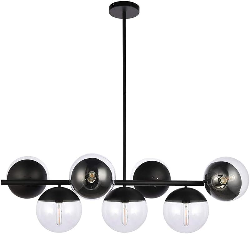 A1A9 Sphere Glass Ceiling Lights with 7-Light, Mid Century Modern Clear Glass Sputnik Chandelier, Branch Magic Bean Linear Pendant Light Fixture for Dining Room, Living Room, Foyer, Bar (Black)