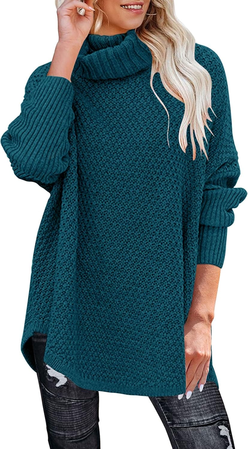 MEROKEETY Women's Turtleneck Long Sleeve Tunic Sweater Oversized Chunky Knit Pullover Jumper Tops