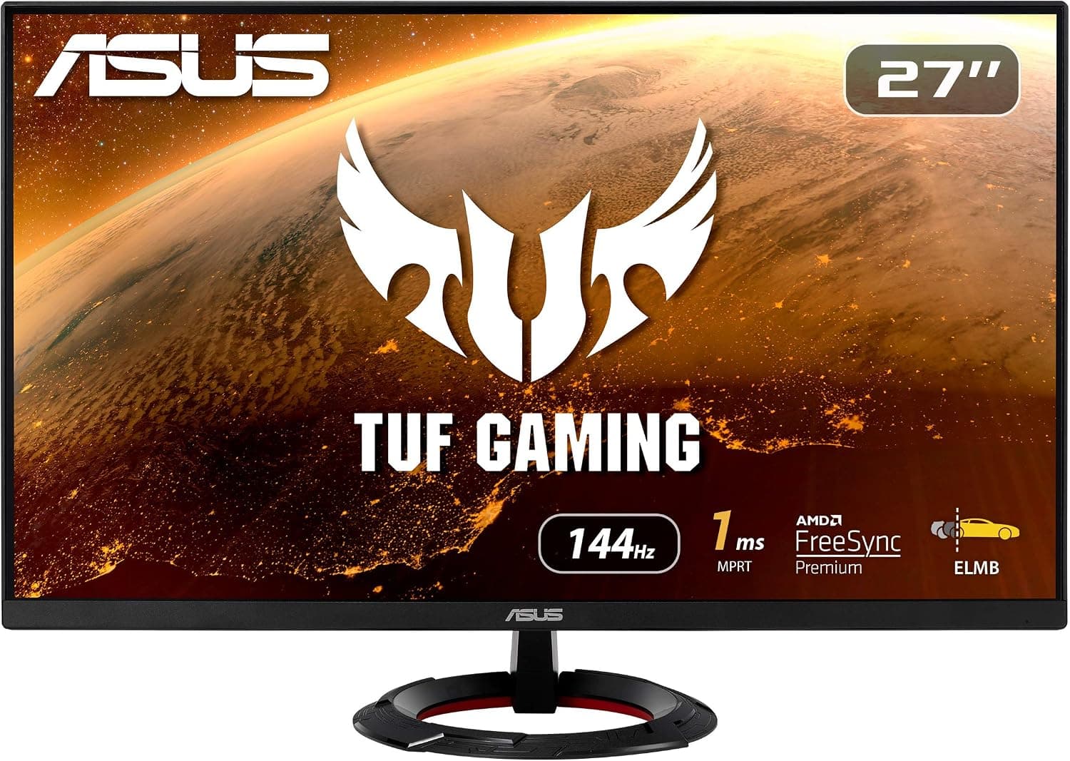 ASUS TUF Gaming 27” 1080P Monitor (VG279Q1R) - Full HD, IPS, 144Hz, 1ms, Extreme Low Motion Blur, Speaker, FreeSync Premium, Shadow Boost, VESA Mountable, DisplayPort, HDMI, Tilt Adjustable