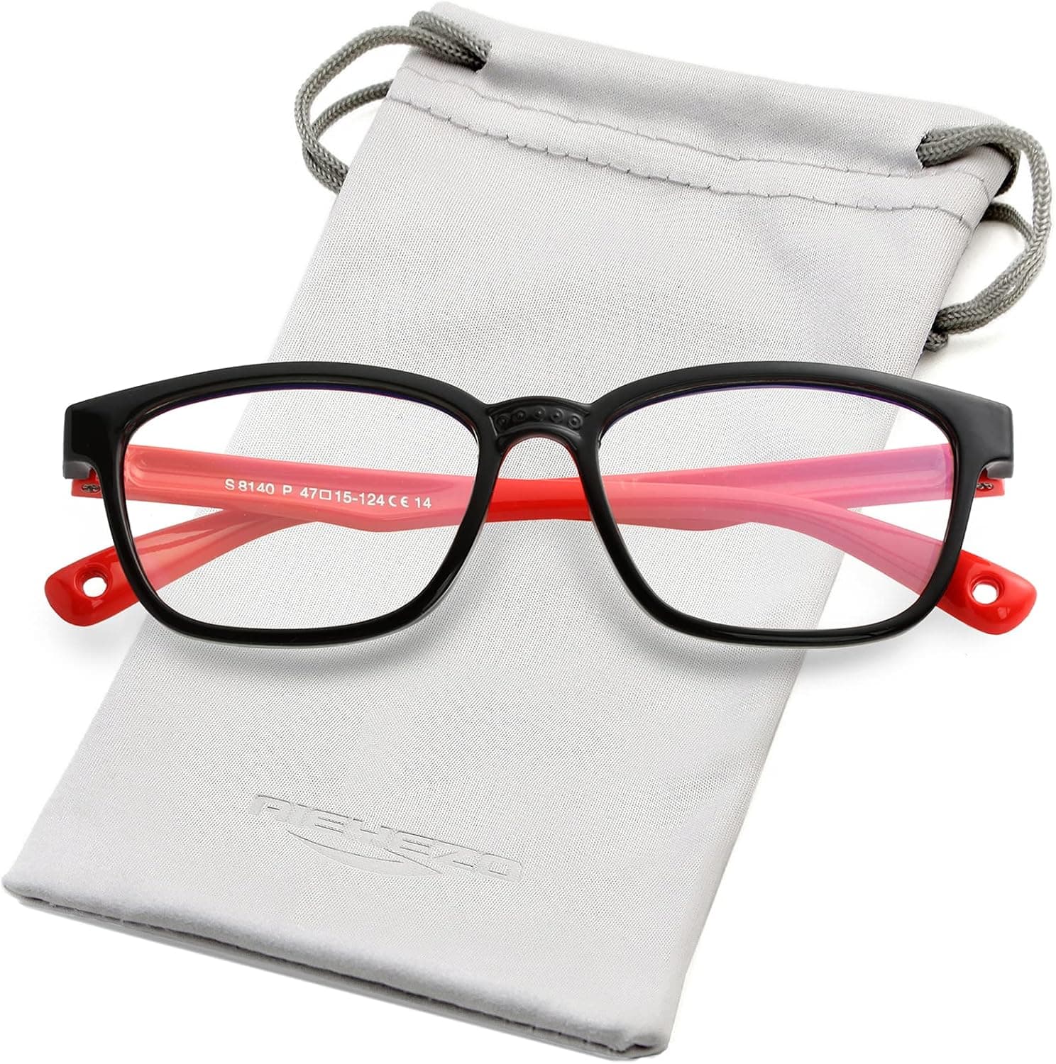 AIEYEZO Kids Blue Light Blocking Glasses Silicone Flexible Square Eyeglasses Frame with Glasses Rope, for Children Age 3-10