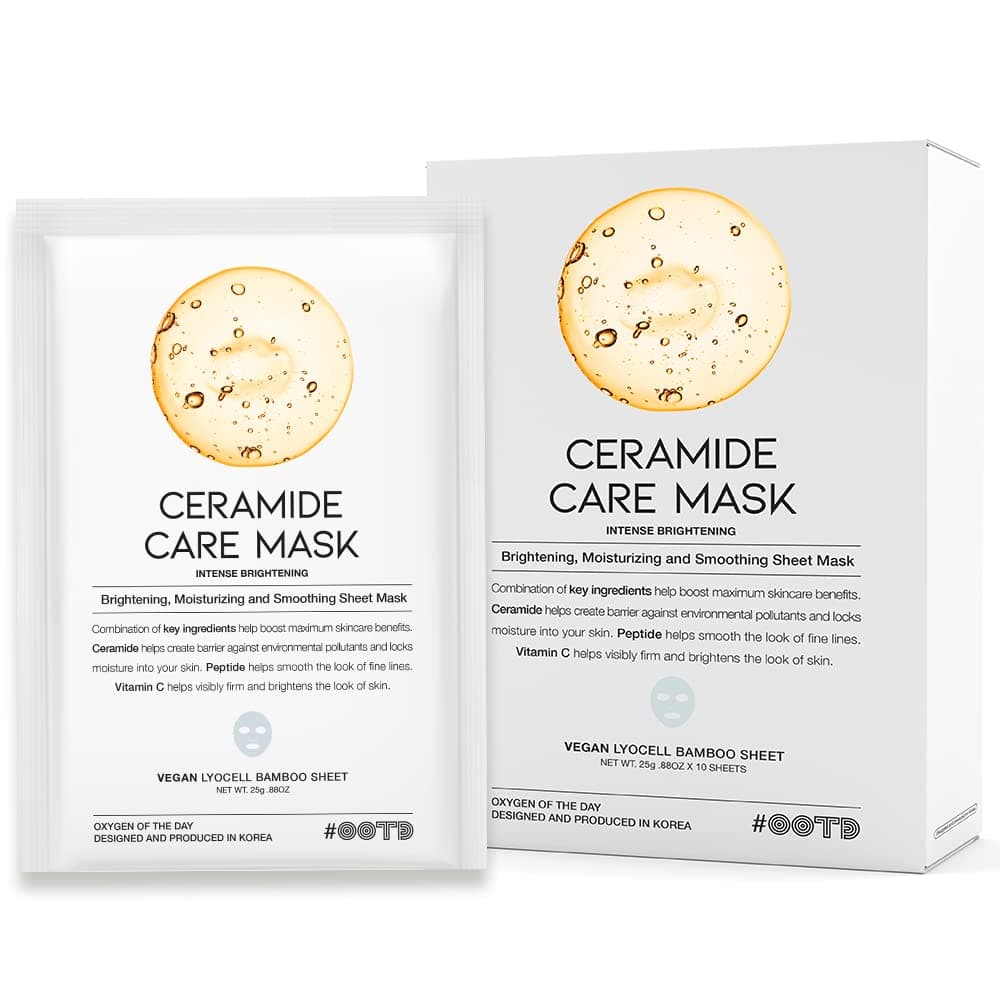 #OOTD Intense Brightening Ceramide Vegan Sheet Mask [10 Count] Advanced Skin Care Korean Beauty Bamboo Lycocell Facial Masks with Ceramide, Peptide, Vitamin C Formula [ EVE Vegan Certified ]