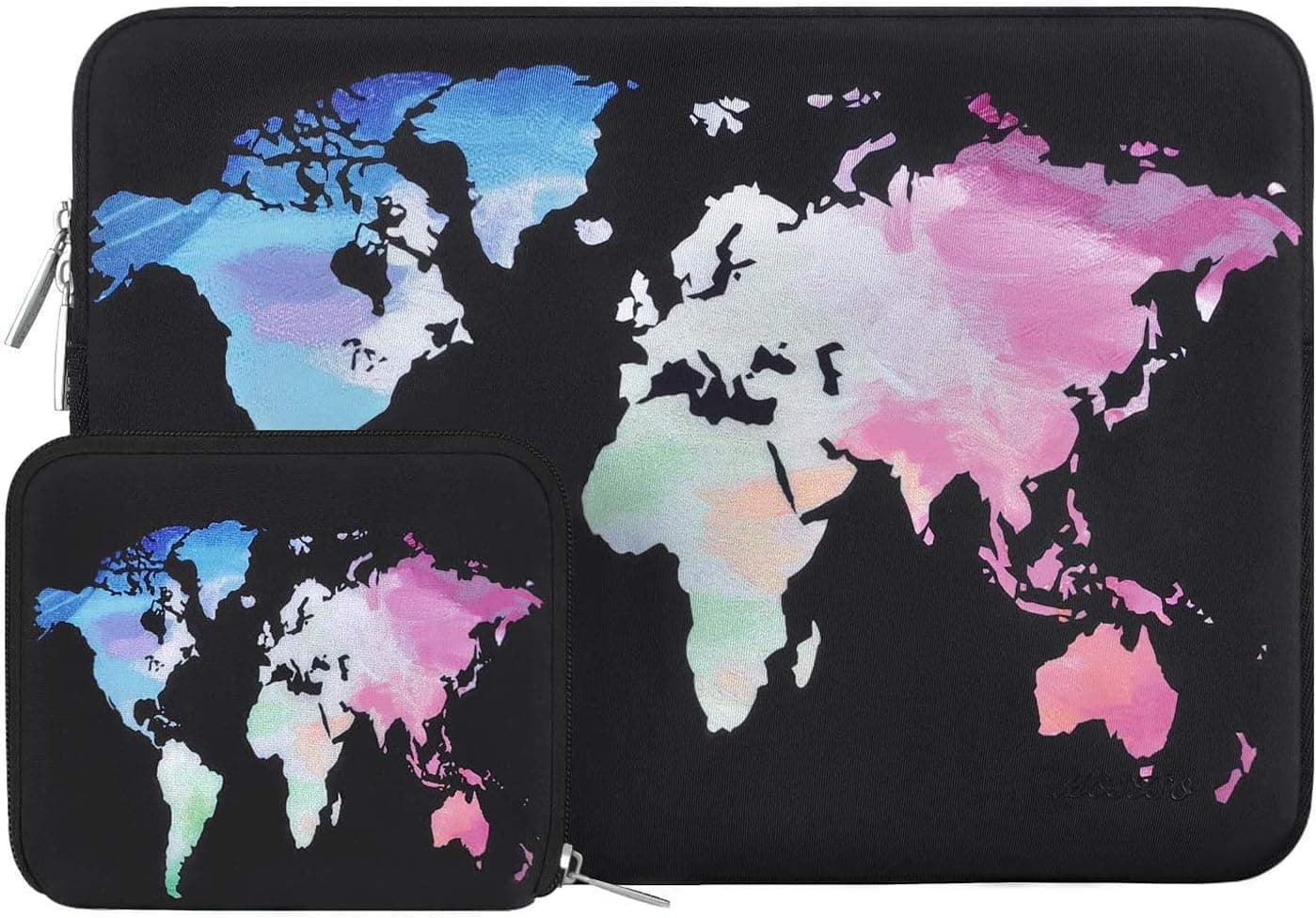 MOSISO Laptop Sleeve Compatible with MacBook Air/Pro, 13-13.3 inch Notebook, Compatible with MacBook Pro 14 inch 2023-2021 A2779 M2 A2442 M1, World Map Neoprene Bag Cover with Small Case