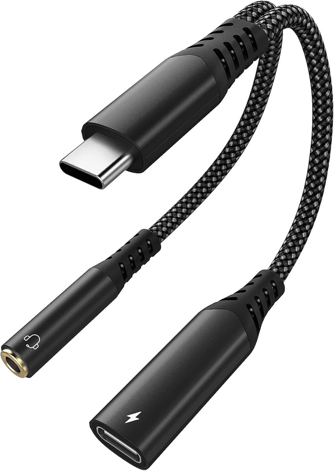 Cyyeah USB Type C to 3.5mm Headphone and Charger Adapter, 2 in 1 Hi-Res DAC Aux Audio Jack Fast Charging Dongle Cable Compatible with Galaxy S20 Ultra/S20+/S21/S22/Note 20/10, Pixel 3/4/XL, Black