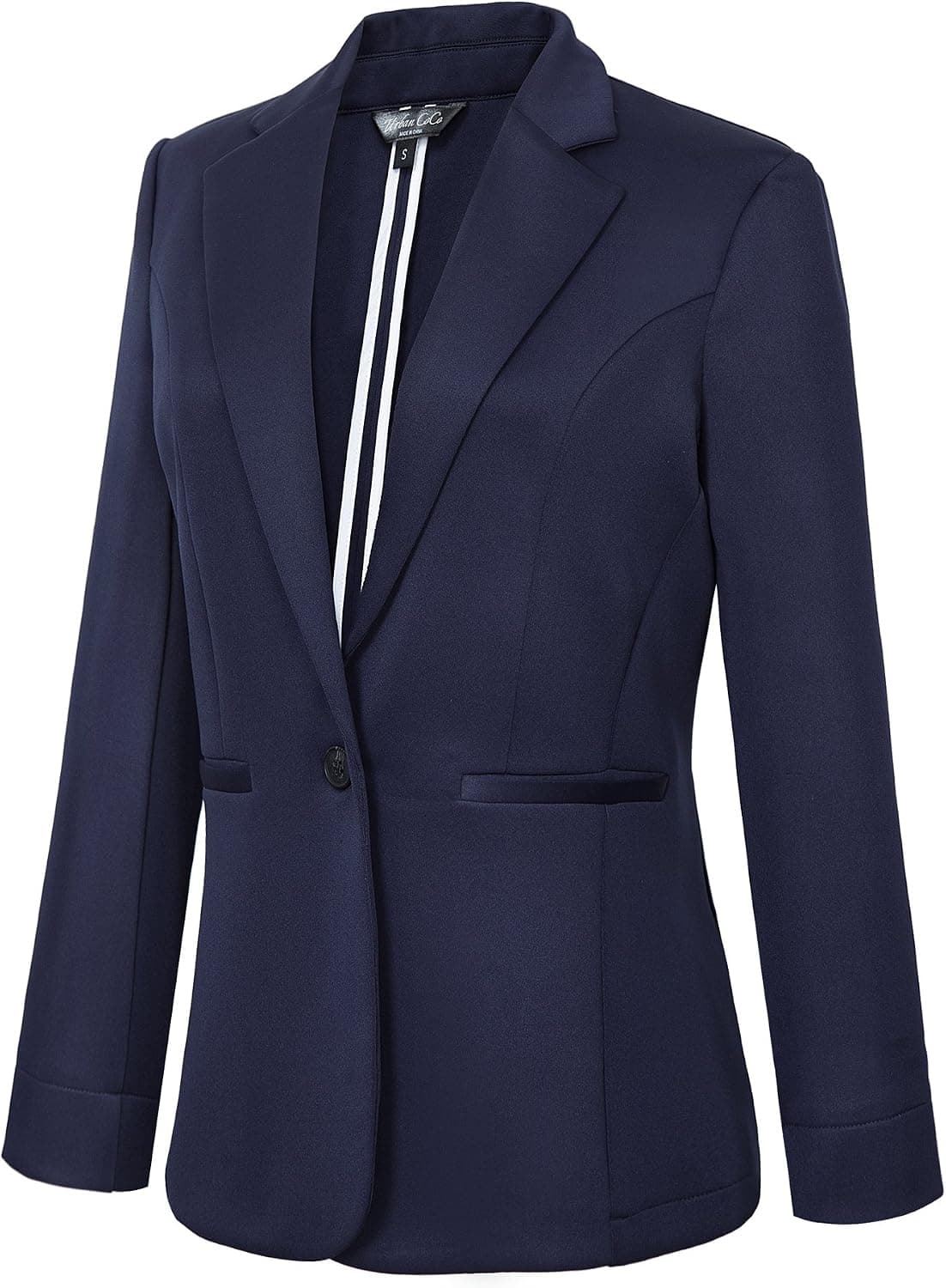 Women's Casual One Button Office Blazer Jacket (M, Navy Blue)