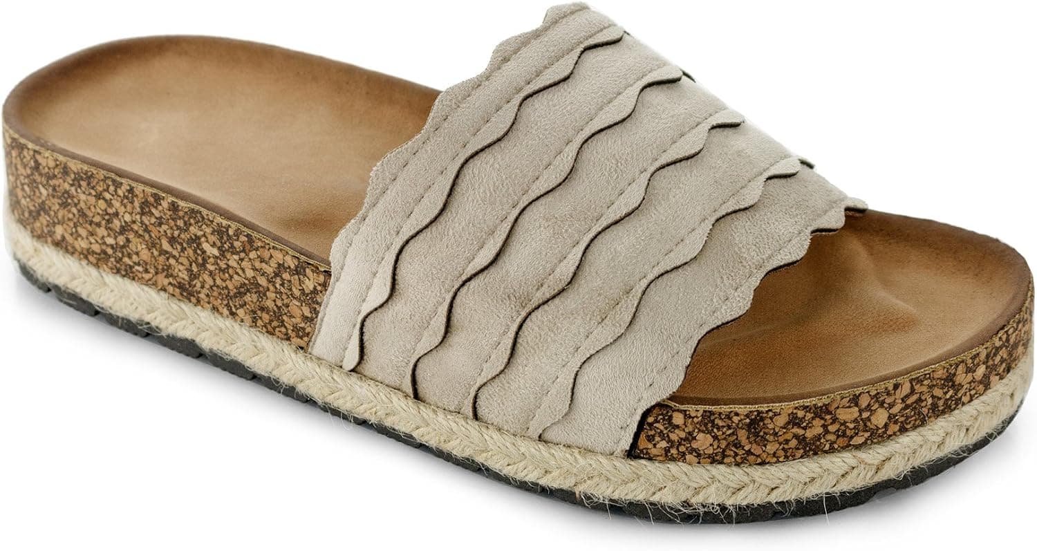 RF ROOM OF FASHION Vegan Scalloped Slide On Espadrilles Platform Flatform Flat Sandals GREY (10)