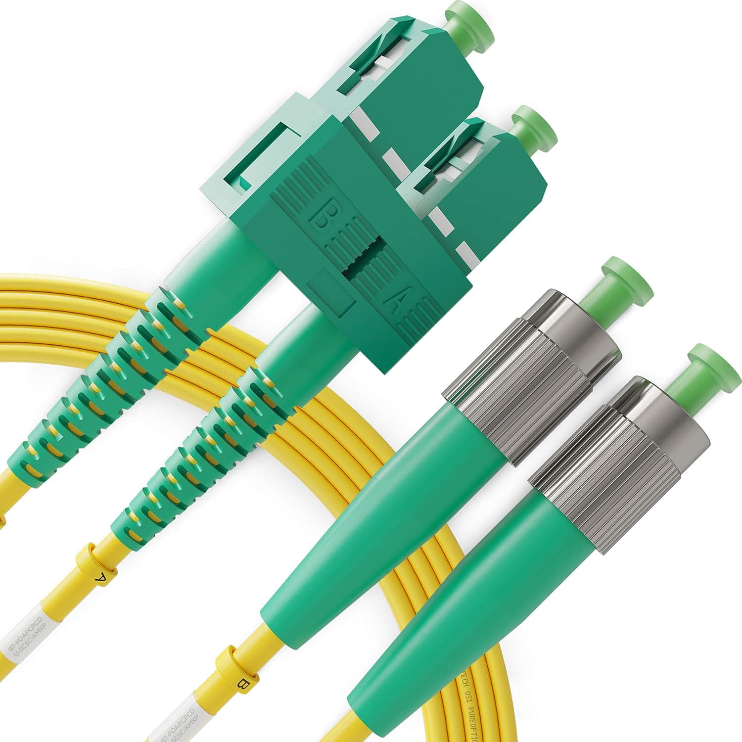 BEYONDTECH SC/APC to FC/APC Fiber Patch Cable Singlemode APC Duplex - 5m (16ft) - 9/125 OS1 PureOptics Series