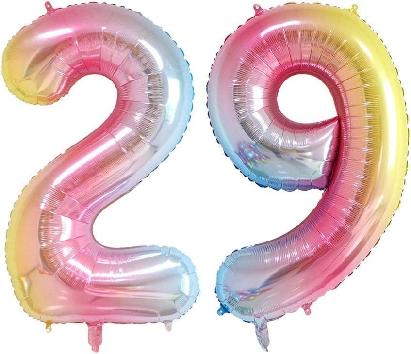 Number 29 Rainbow Foil Jumbo Digital Mylar Balloons, 40inch 29th Birthday Party Decorations, Colorful Party Balloon Supplies