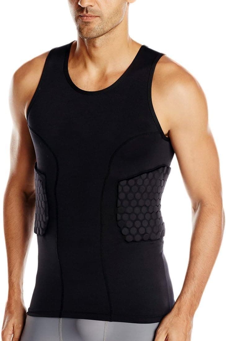 DGYAO Men's Padded Compression Shirt Training Vest(3-Pad) Sleeveless T-Shirt and Short Set Ribs, Back,Thighs and Buttocks Elbow Knee Protector - Football Soccer Basketball Hockey Protective Gear