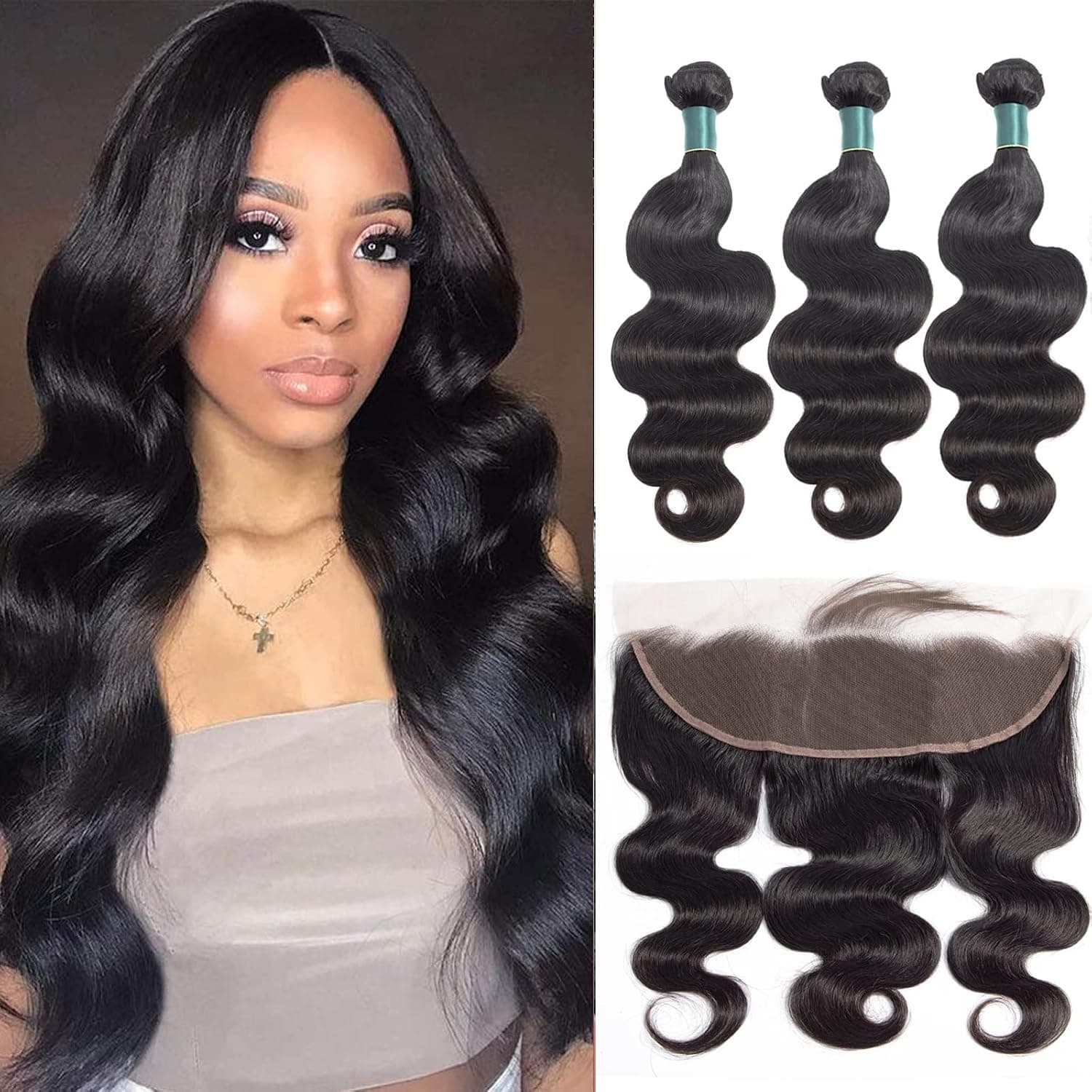 Brazilian Body Wave 3 Bundles With Frontal (22 24 26 +20 Frontal) 13x4 Ear to Ear Lace Frontal Closure With Bundles Unprocessed Virgin Human Hair Natural Color