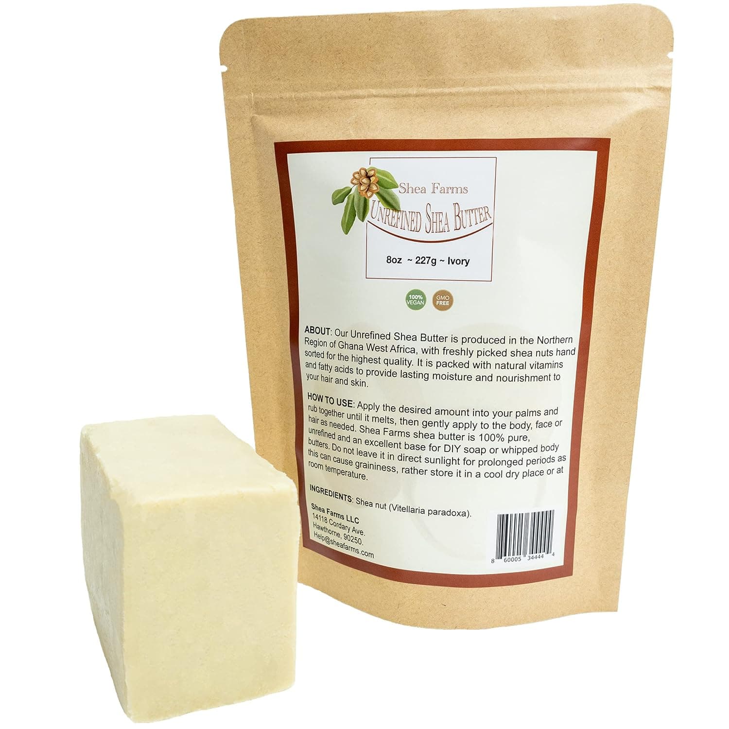 Raw Shea Butter - 8oz/.5lb Unrefined Shea Butter - Moisturizing African Shea Butter for All Skin Types - 100% Natural and Pure - Use it alone, as a base for Soap or Whipped Body Butter
