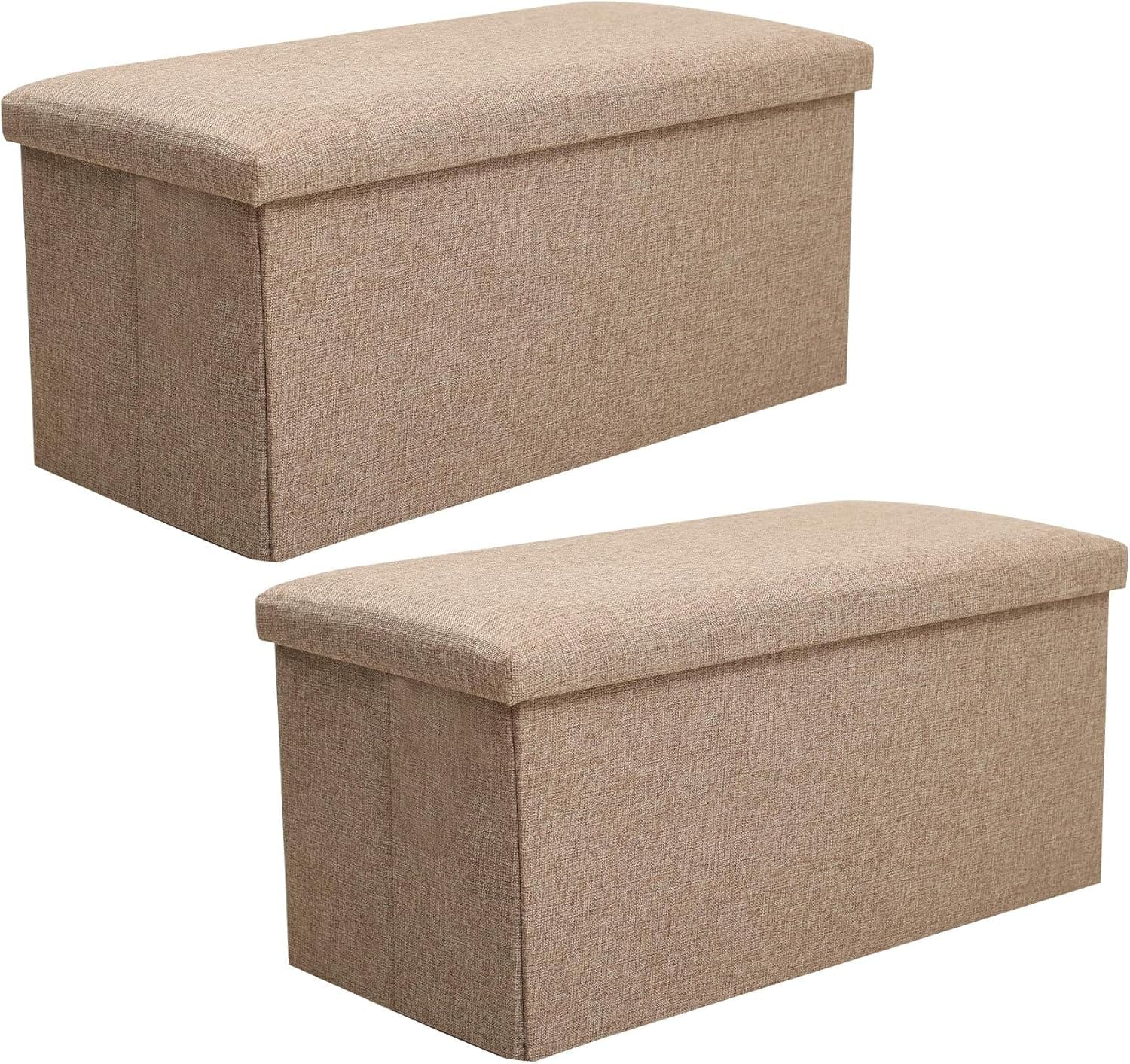 Varbucamp 25L Cube Ottoman Bench with Storage,Thicker Sturdy Ottoman Foot Rest for Living Room,Khaki 2 Pack （Lengthened