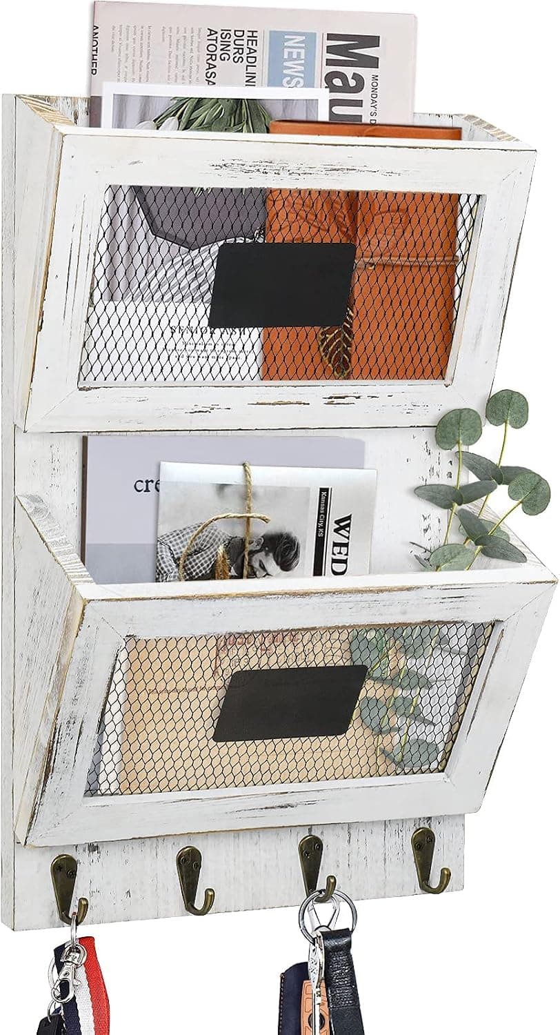 Mail Holder for Wall with Key Hook, Mail Organizer Wall Mount with Key Holder, Hanging Mail Organizer Wall, Key and Mail Holder for Wall Organizers and Storage