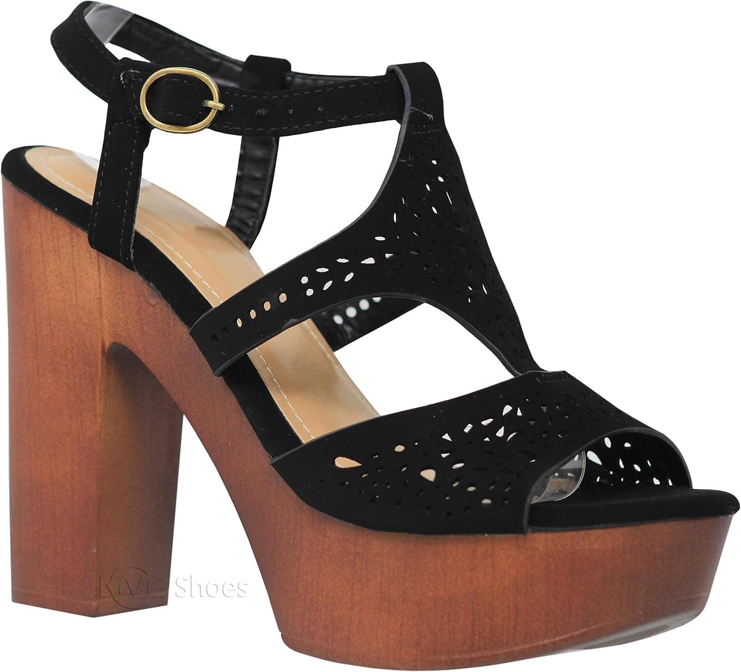 MVE Shoes Women's Ankle Strap Faux Wood Platform Chunky Heel Sandal
