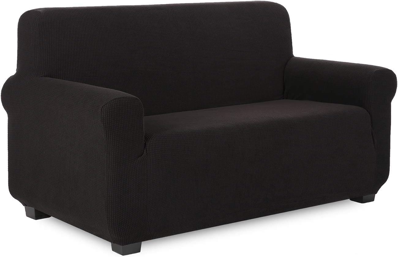 TIANSHU Stretch Loveseat Cover, Durable Loveseat Slipcover with Jacquard Fabric, 1-Piece Non Slip Couch Cover for 2 Cushion Couch, Stay in Place Furniture Cover for Loveseat (Loveseat, Black)