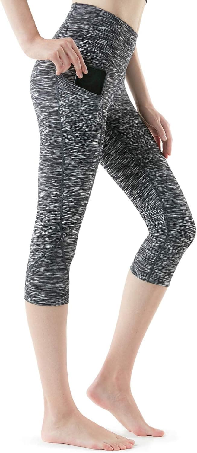 TSLA Women's Yoga Pants with Hidden/Side Pocket, Lightweight Workout Running Tights, Capri 4-Way Stretch Leggings