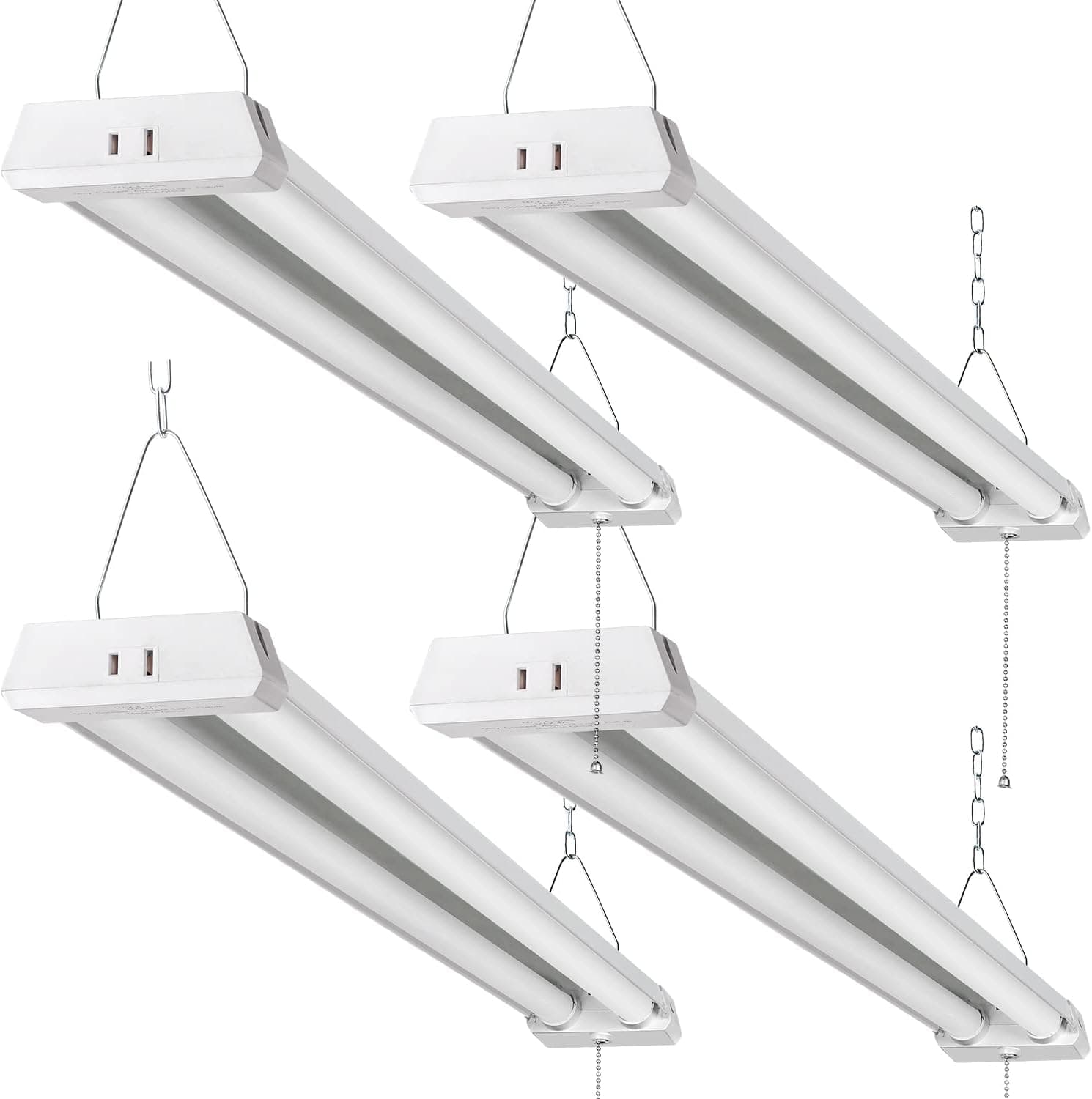 4Pack 4FT Linkable LED Shop Light for Garages,42W 4800LM 5000K Daylight White LED Shop Lights, LED Ceiling Light, with Pull Chain (ON/Off), Linear Worklight Fixture with Plug