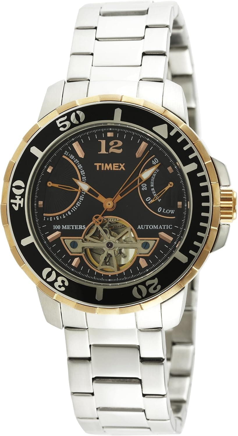 Timex Men's T2M930 Silver Stainless-Steel Automatic Watch with Black Dial