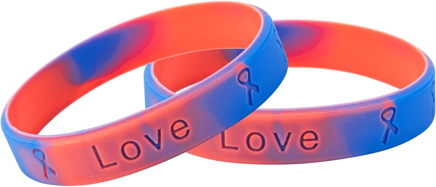Red & Blue Silicone Bracelet – Red & Blue Rubber Wristbands for Congenital Hearts Defects/Disease, Noonan’s Syndrome, Pulmonary Fibrosis Awareness