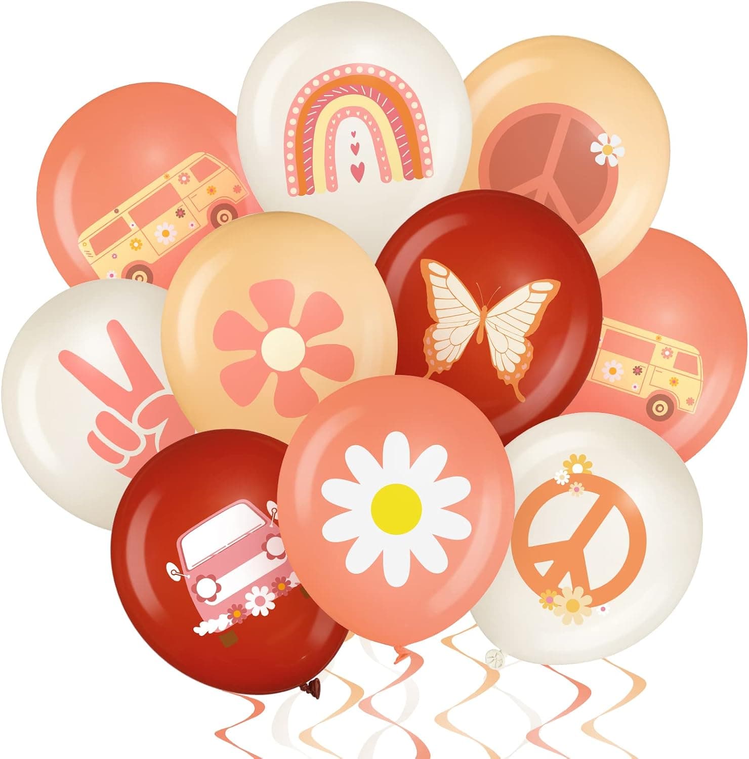 45 Pieces Groovy Retro Hippie Boho Balloons Groovy Daisy Party Balloons Groovy Balloons Daisy Flower Rainbow Peace Sign Latex Balloons for Baby Kids Girls Two Groovy Party Decorations Supplies