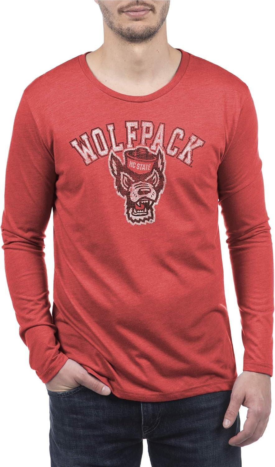 Top of the World Men's Modern Fit Premium Tri-Blend Long Sleeve Team Color Distressed Mascot Tee