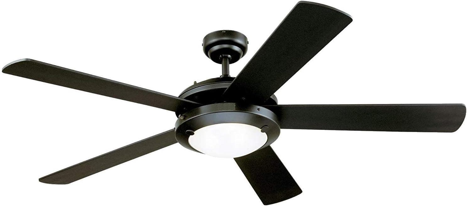 Freedy Lighting Comet 52-Inch Matte Black Indoor Ceiling Fan, Light Kit with Frosted Glass (52" Black) - Remote not included (6538)