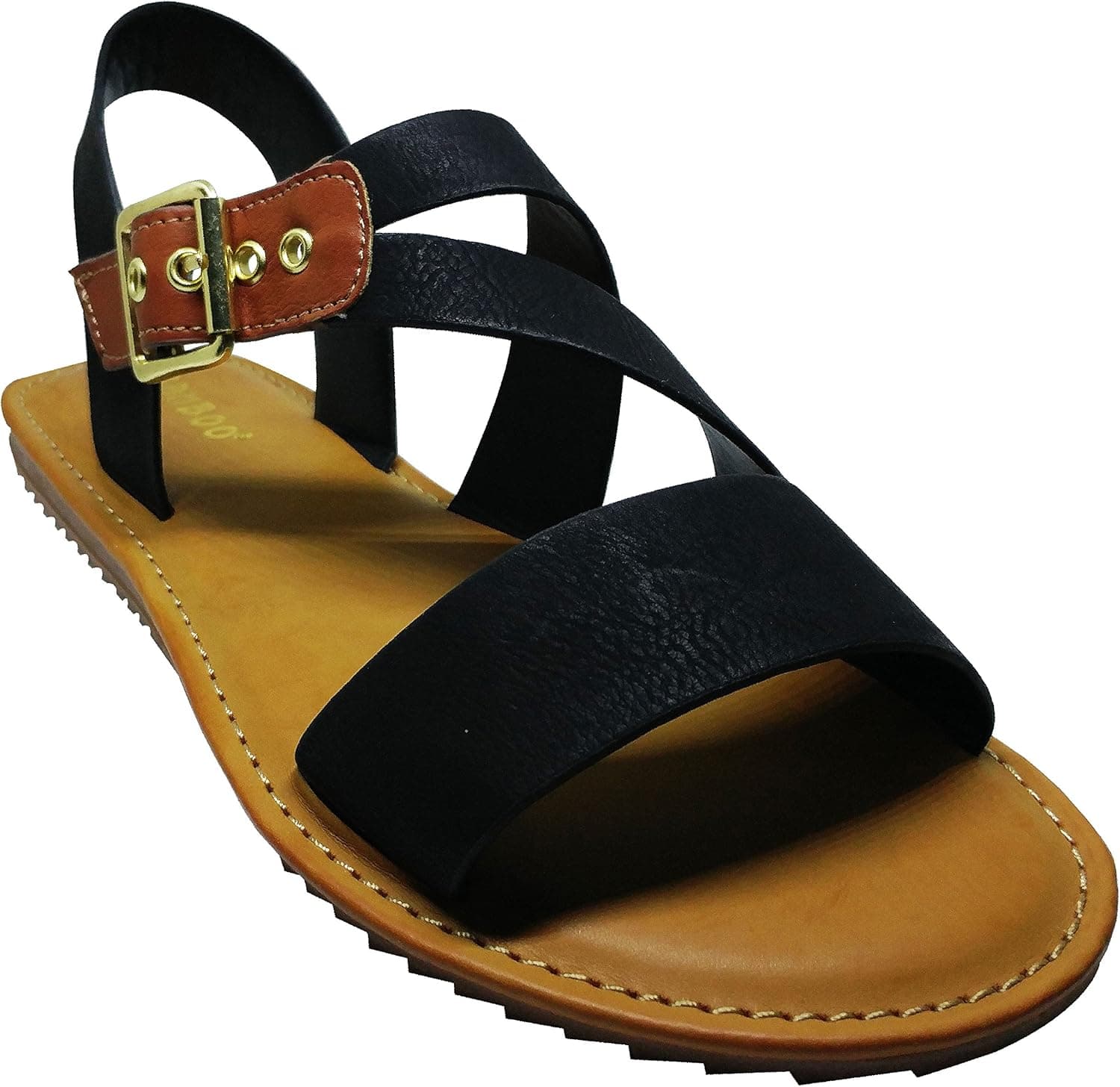 BAMBOO Hearten-66S Womens Shimmering Metallic Straps BlkBNH Size 9