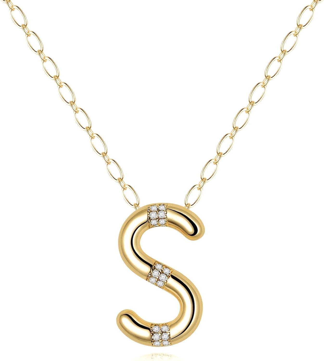 Hidepoo Large Letter Necklace for Women – 14k Gold Filled Cubic Zirconia Initial Pendant Necklace, Big 26 Alphabet Monogram Letter Name Necklace for Women Girl
