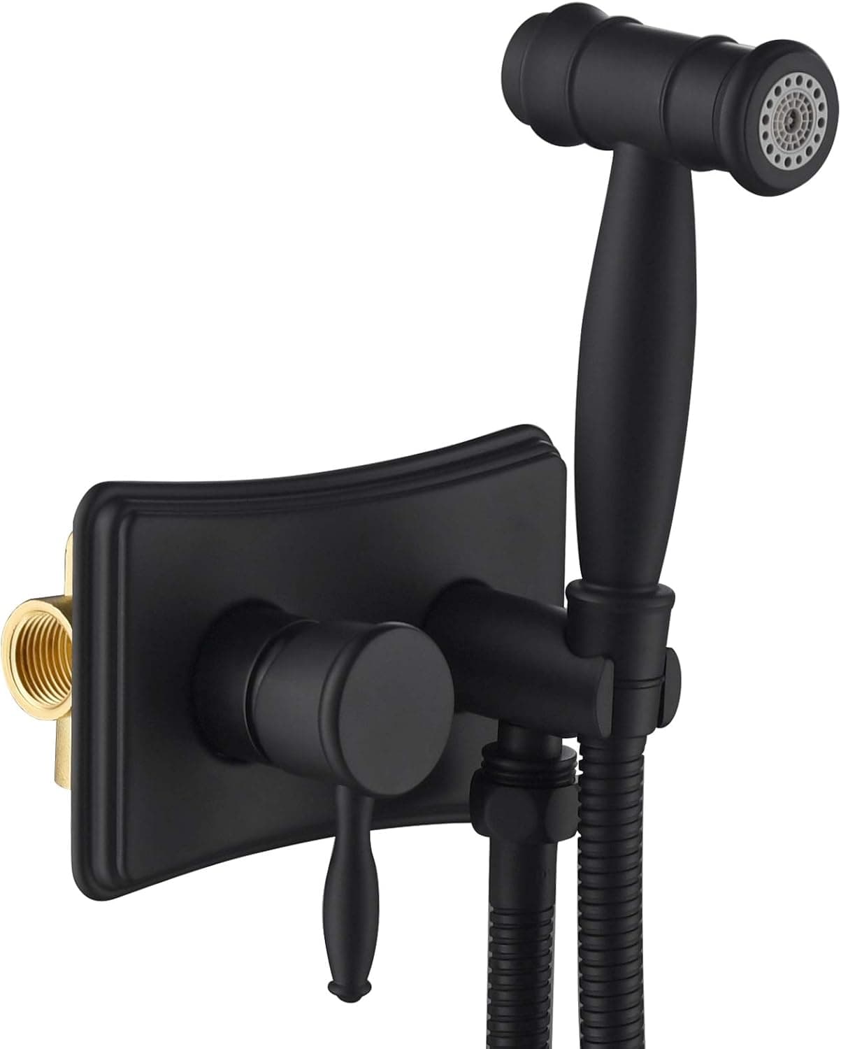 Tecmolog Handheld Bidet Sprayer Set Stainless Steel Bathroom Cloth Diaper Sprayer Shattaf for Toilet Warm Water, Black, WS035CF