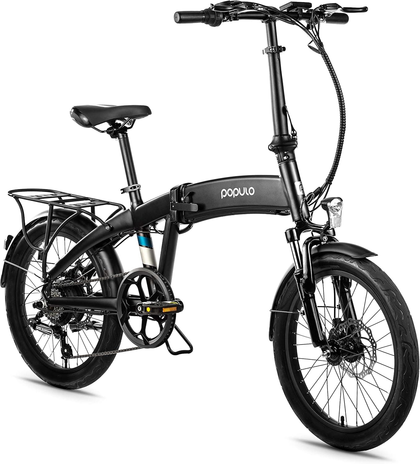 populo 20'' Folding Electric Bike for Adults, 250W 36V Electric Bicycle with Removable Battery, Lightweight Aluminum Ebike with Suspension Fork, Lights & Rear Rack Included, USB Charge