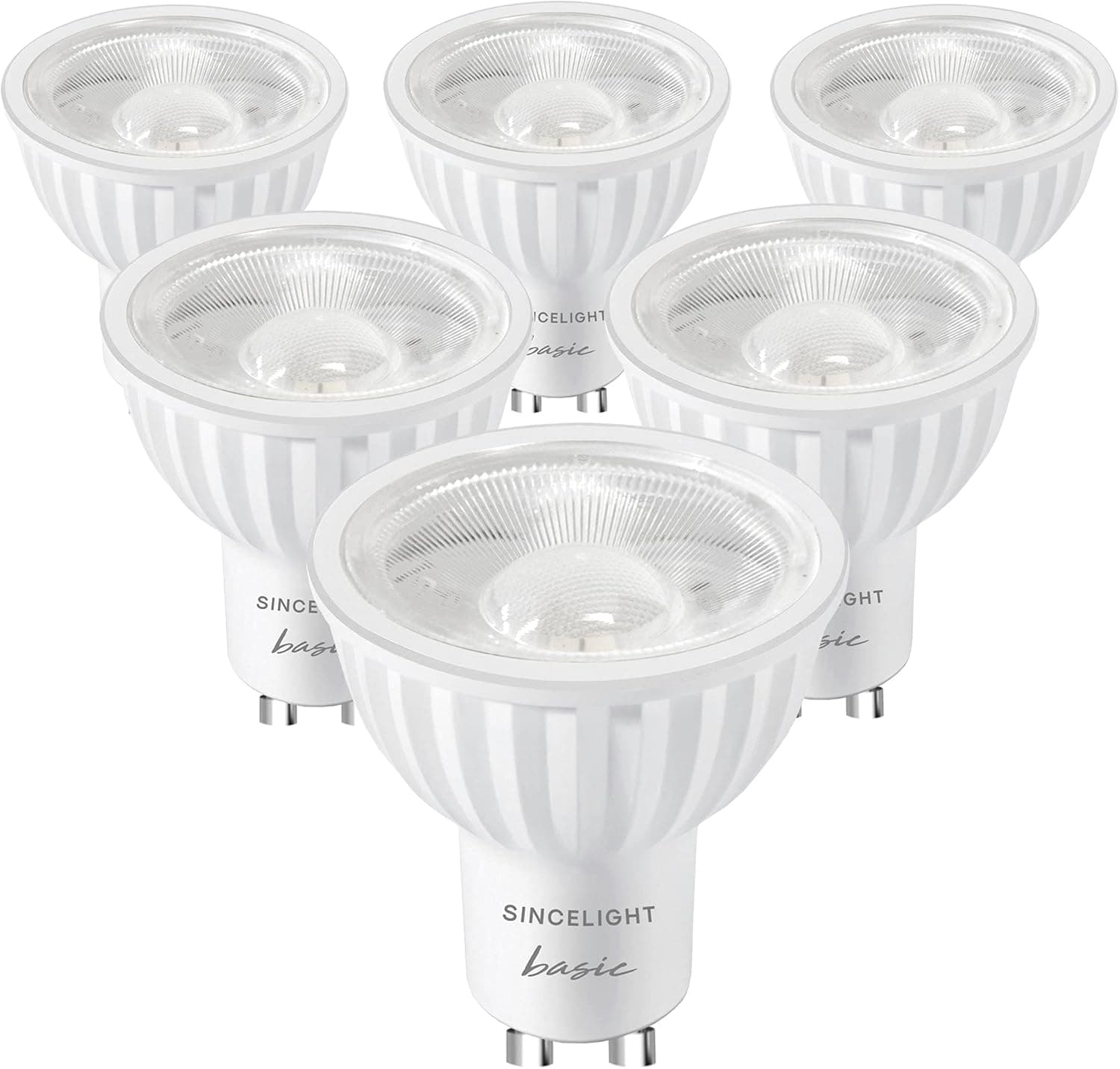 SINCELIGHT GU10 LED Light Bulb 100° Reflector, 6W, RA≈92, Warm White 2700K, Non-Dimmable, 500 Lumens Equivalent to 50W Halogen, Pack of 6