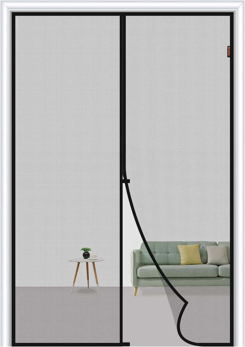 MAGZO Magnetic Screen Door Fit Door Size 40 x 96 Inch, Screen Size 42" x 97" Heavy Duty Fiberglass Mesh Curtain Middle Opening Mesh with Full Frame Hook&Loop-Grey