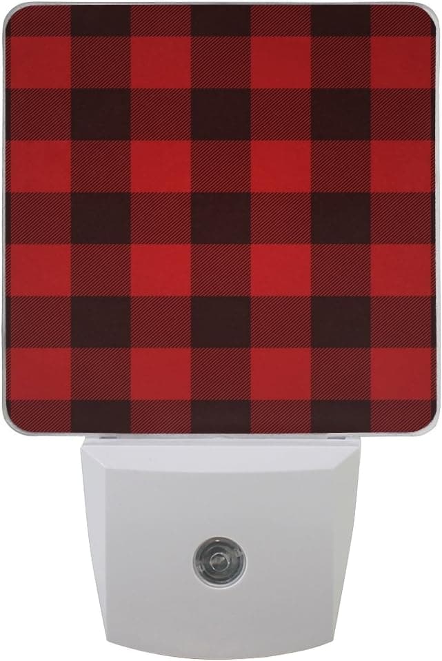 Naanle Set of 2 Lumberjack Plaid Auto Sensor LED Dusk to Dawn Night Light Plug in Indoor for Adults