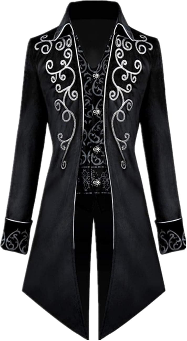Crubelon Men's Steampunk Vintage Tailcoat Jacket Gothic Victorian Frock Coat Uniform Halloween Costume